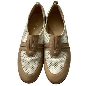 Sesto‎ Meucci Beige White Perforated Leather Slip-On Loafers Size 9.5 N Italy